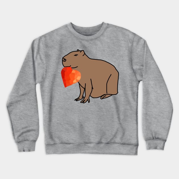 Cute Valentines Day Capybara with Red Heart Crewneck Sweatshirt by ellenhenryart